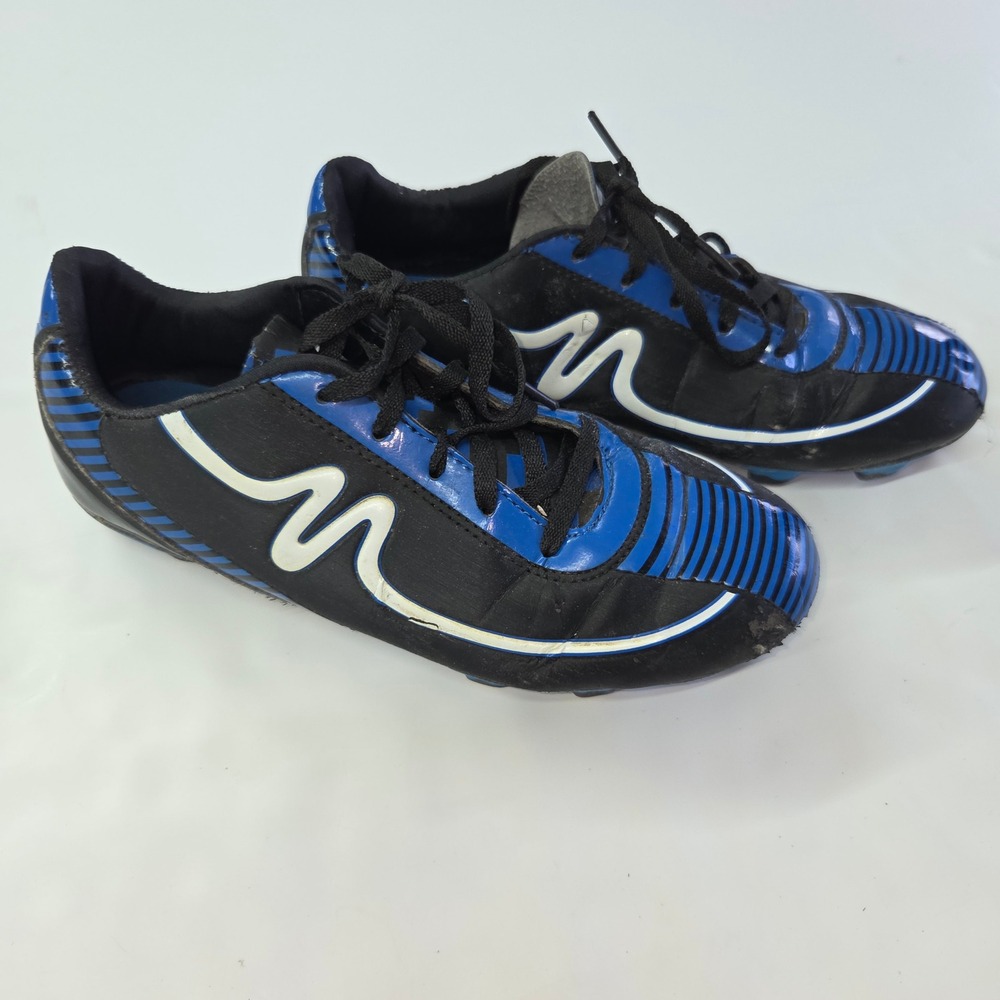 Mitre Soccer Cleats Kids Size 4‎ Black Blue Molded Studs Athletic Shoes